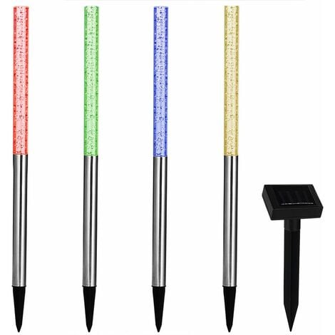 MONZANA® LED Solarlampe Außen 4er Set Wetterfest IP44 Solar Dämmerungssensor Farbwechsel Bunt Erdspieß Edelstahl Garten Außenlampe