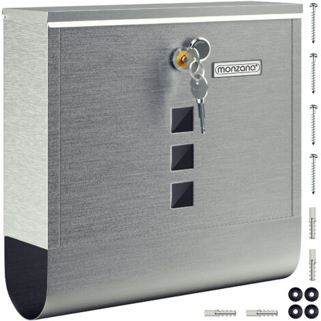 Monzana Letterbox Stainless Steel Silver Post Mail Postbox Wallmount Flap Letter Newspaper Box Modern