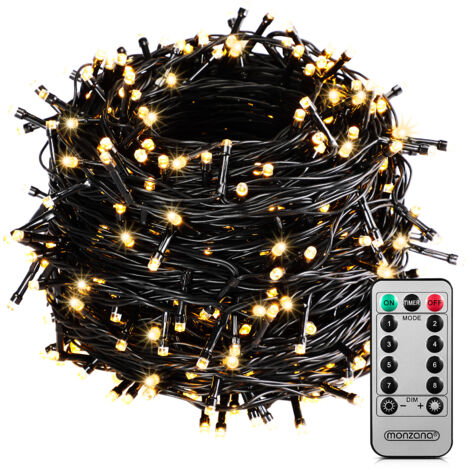 MONZANA® Lichterkette Außen 200x 400x 600x LED mit Fernbedienung Timer 8 Leuchtmodi Dimmbar IP44 Innen Warmweiß Kaltweiß Bunt  40m warmweiß - schwarzes Kabel