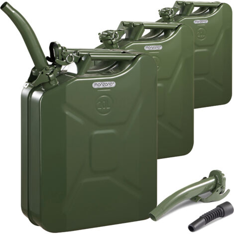 Monzana – Lot de 3 jerricans en métal 20L – Acier laminé à froid – Homologué ONU pour transport carburants – Bec verseur inclus