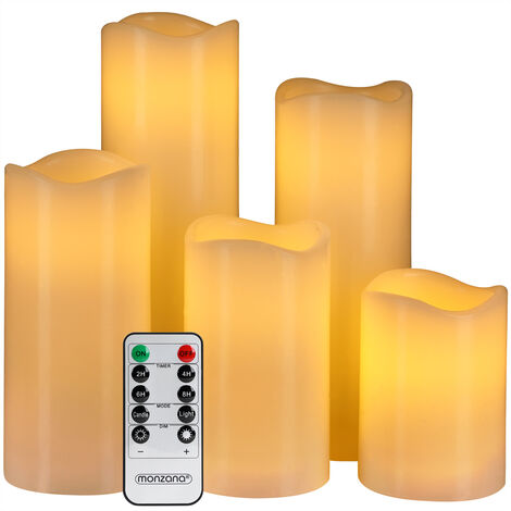 Monzana Lot de 5 bougies LED en cire de différentes tailles avec télécommande Lumière LED vacillante Bougie chandelle