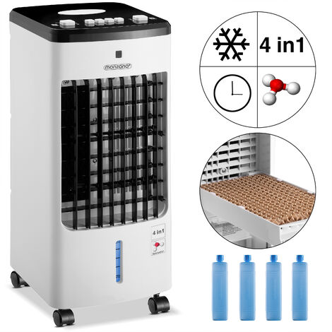 MONZANA® Luftkühler 4in1 mobil 60W 330m³/h Oszillation 3,5L inkl. 4 Kühlakkus 3,5L Ventilator Luftbefeuchter Ionisator Klimagerät Turmventilator