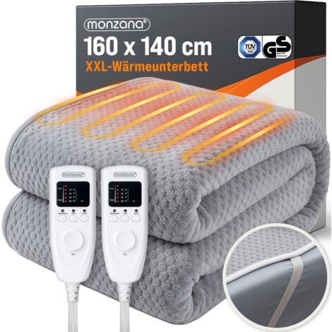 Monzana Manta eléctrica doble de forro polar coral 160x140cm 120V calienta camas con 2 mandos LED