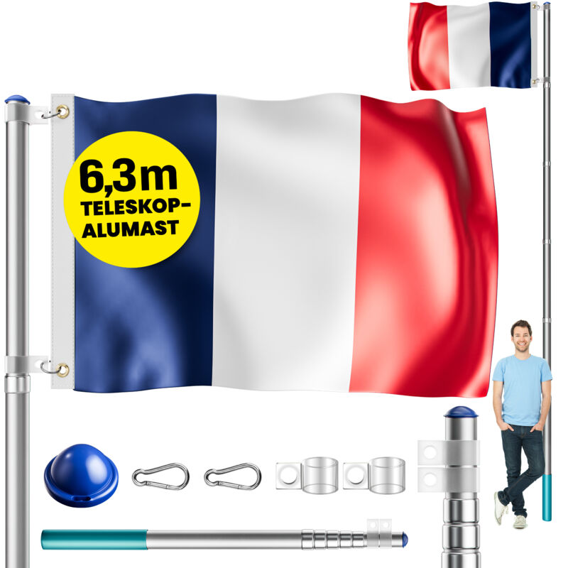Monzana - Mât de drapeau télescopique aluminium 630cm douille de sol 60cm drapeau inclus France