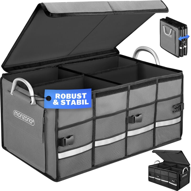 Monzana - Organisateur de Coffre de Voiture Couvercle 68L Rigide Pliable Parois renforcées Sac de rangement voiture Noir Gris
