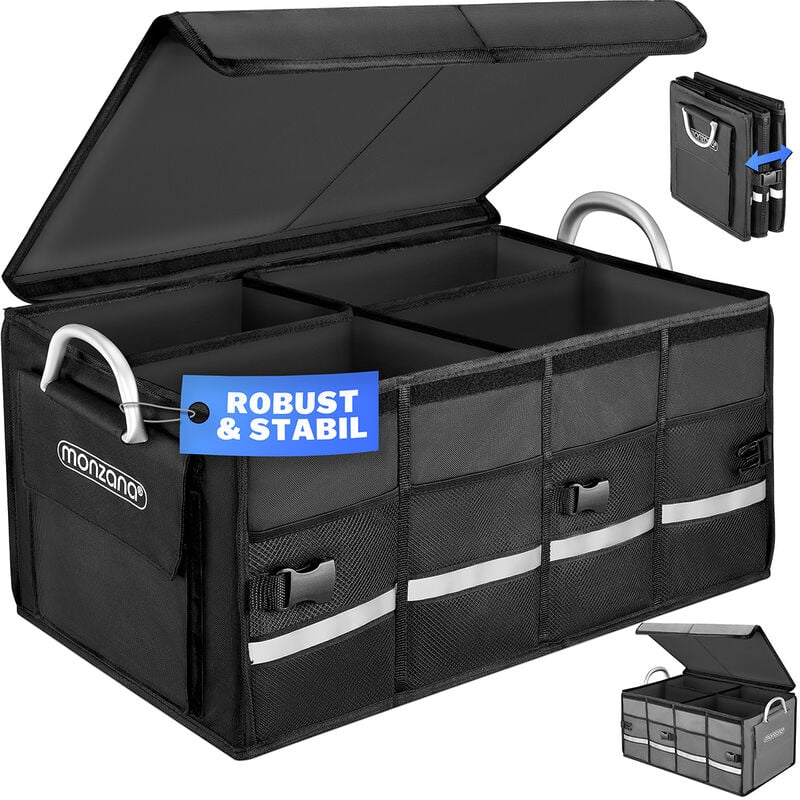 Monzana - Organisateur de Coffre de Voiture Couvercle 68L Rigide Pliable Parois renforcées Sac de rangement voiture Noir Noir