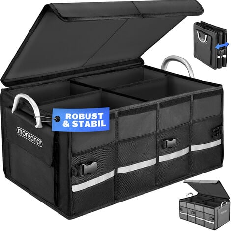 Monzana Organisateur de Coffre de Voiture Couvercle 68L Rigide Pliable Parois renforcées Sac de rangement voiture Noir  Noir