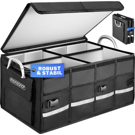 Monzana Organisateur de Coffre de Voiture Couvercle 68L Rigide Pliable Parois renforcées Sac de rangement voiture Noir  Noir avec film isolant