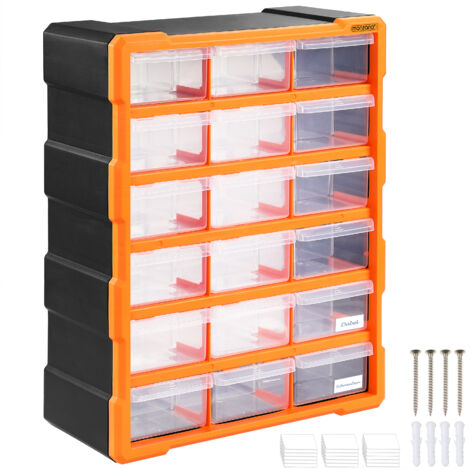 Monzana – Organiseur de rangement 18 tiroirs en polypropylène – Extensible jusqu'à 36 compartiments – Étiquettes incluses – Dimensions 16x38x47,5 cm