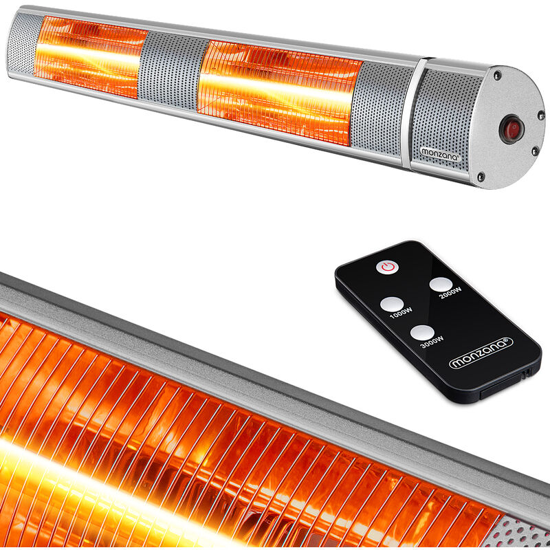Outdoor Infrared Heater 3000W 3 Heating Levels Remote Control Electric Patio Heater MZH3000 Silver - Monzana