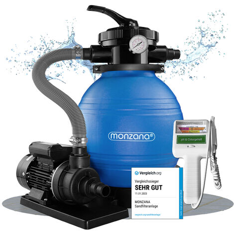 Monzana – Pompe filtre à sable pour piscine 10.200 l/h – Vanne 7 voies – Testeur chlore et pH inclus – Puissance 400W – Capacité 20 kg sable