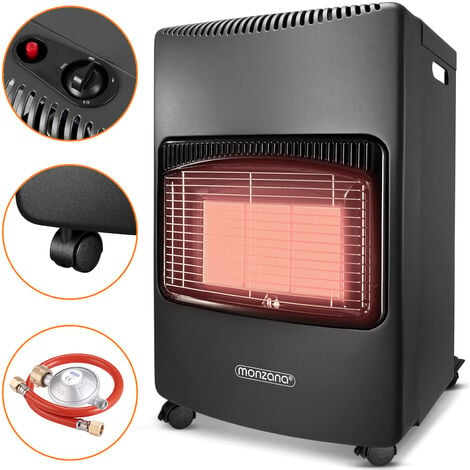 Monzana Portable Gas Heater 4.2KW 3 Heat Settings 20In Gas Hose and Regulator Ceramic Plates Indoor Cabinet
