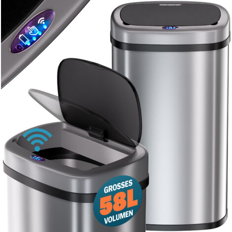 Monzana – Poubelle automatique 58 litres en acier inoxydable – Capteur de mouvement – Ouverture manuelle – Support pour sac – Finition de qualité