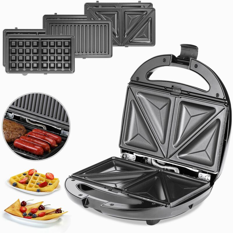 

Sandwichera 3 en 1 Sandwichera Grill Gofrera libre de BPA placas antiadherentes intercambiables 800W Waffle - Monzana