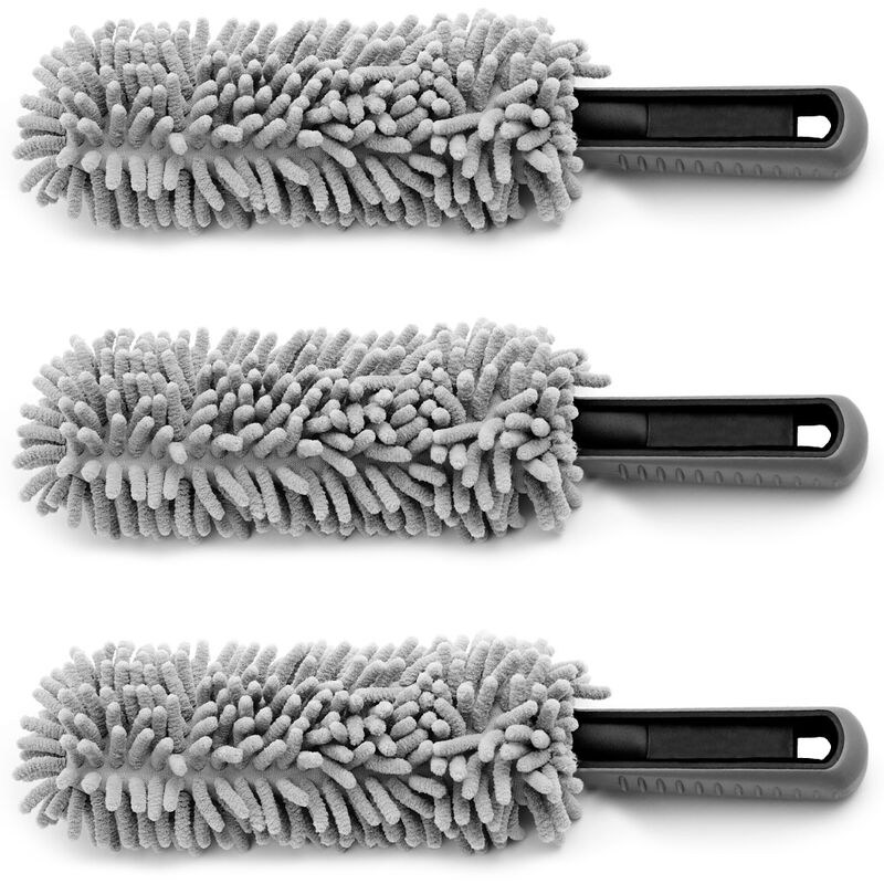 Set of 3 Rim Brushes Made Of Microfibre With Soft Bristles Gentle And Soft For Rims Of All Kinds Cleaning Brush - Monzana