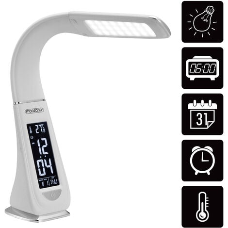 MONZANA® Smart Digital Desk Lamp  Digital Display  Time  Alarm Clock  Temperature  Calendar  Dimmable, 3 Brightness Settings  Bedside, Office, Table Light