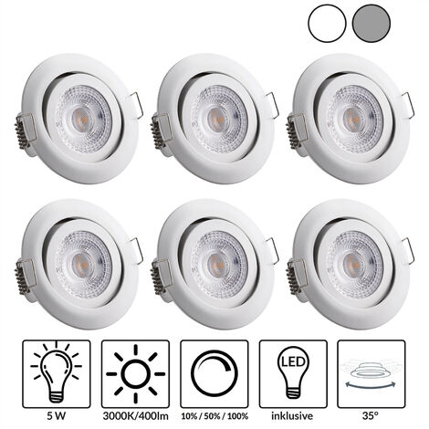 Monzana – Spot encastrable LED 5W 400 lumens blanc chaud – Réglable jusqu'à 35° – Installation facile 30 mm – Pour salle de bain et cuisine - 400Lumen
