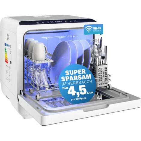 MONZANA® Tischspülmaschine ohne Wasseranschluss App Funktion sparsamer Verbrauch 4,5L 6 Programme 4 Gedecke 45cm Mini Geschirrspüler Spülmaschine Weiß