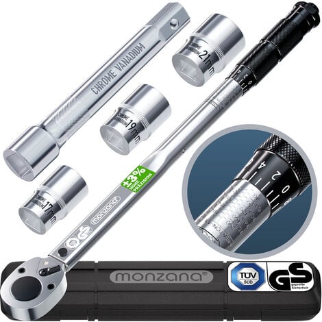 MONZANA® Torque Wrench 1/2" Drive 40-210Nm 3 Sockets, Extension & Storage Case