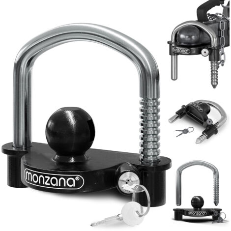 MONZANA® Trailer Lock for Standard 50mm Trailer Coupling  Easy Installation Anti-Theft Protection  Secure Caravan Hitch Lock  2 High Security Cruciform Keys  Solid Steel  Black