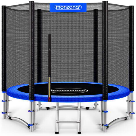 MONZANA® Trampolín Ø244cm con Red de seguridad Escalera y Puerta de acceso Cama elástica Azul con bordes y postes acolchados
