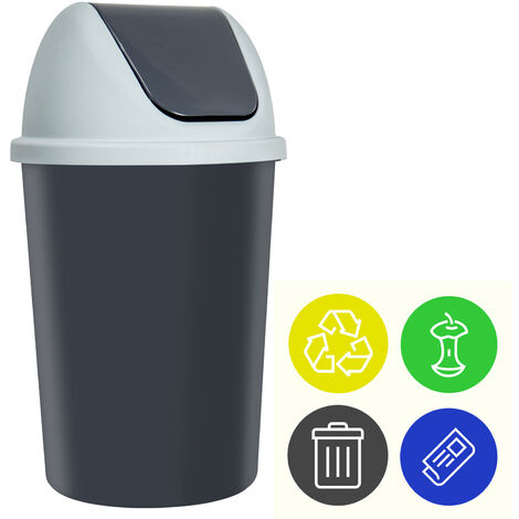 main image of "Monzana Trash Can With Lid Incl. 4 Waste Separation Stickers Plastic 40 L Round Swing Lid Kitchen Rubbish Bin Schwarz (de)"