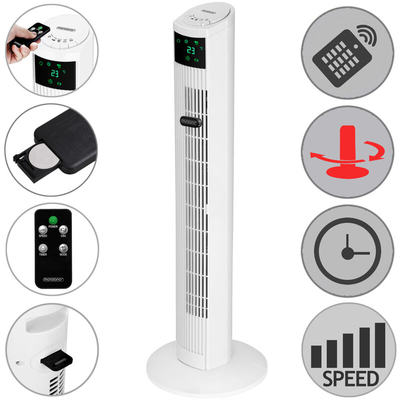 

Monzana Ventilador torre occilante 90° silencioso con temporizador 4 velocidades y 3 modos de funcionamiento