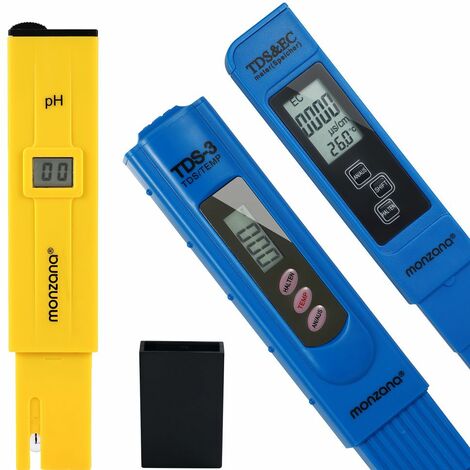 Monzana® Wassertester Pool 4-in-1 pH Messgerät Wasser pH/TDS/EC/Temperatur Messgerät für Aquarium Gießwasser Planzenzucht Trinkwasser 3 Testgeräte Set