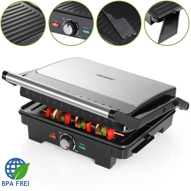 Monzana - xxl Contact Grill 2200W 180° Opening Non-Stick Coating Stainless Steel Surface BPA-Free Toastie Machine Panini Press Sandwich Maker