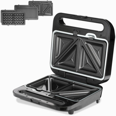 Monzana® XXL Toastie Maker 3-in-1 Sandwich Toaster 1000W Cool-Touch Handle Non-Stick Coating 3 Removable Sandwich Grill Waffle Plates