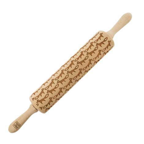 MoodForWood Nudelholz aus Holz, graviert, 43 cm mit Griffen, perfekt zum Backen – Lisa-Muster