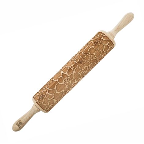 MoodForWood Nudelholz aus Holz, graviert, 43 cm mit Griffen, perfekt zum Backen – Sukkulenten-Muster