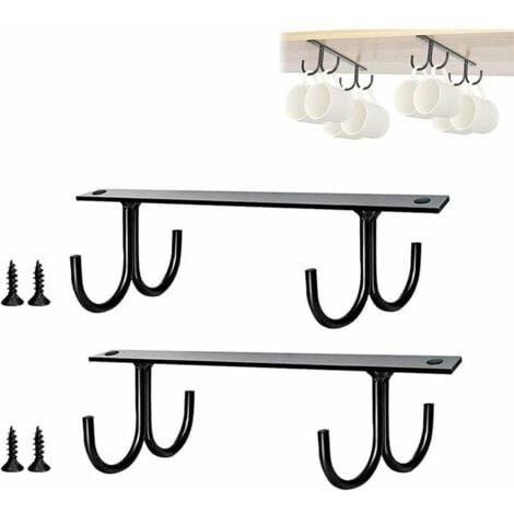 Moon-2 Pieces Hanging Cup Holder, Under Cabinet Cup Holder, Multi-Function Cup Organizer, Cup Holder Hook for Coffee Mugs, Beer Mugs, Storing and Hanging Kitchen Utensils