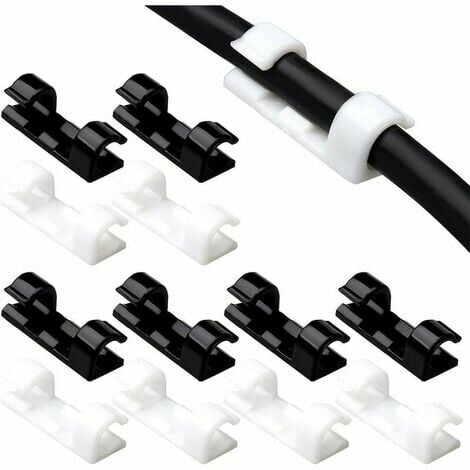 moon-40 Piezas Clips de Cable Adhesivos, Yuanzi Clips de Cable Autoadhesivos para Soporte de Almacenamiento Cables eléctricos para TV/Cargador/Coche/Escritorio Blanco y Negro 311 cm,
