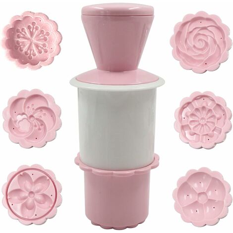Moon Cake Moon Cake Mold, 1 Prensa de galletas en forma de flor con 6 diseños, Herramientas de sello de galletas personalizables para decorar pasteles Hornear - Rosa