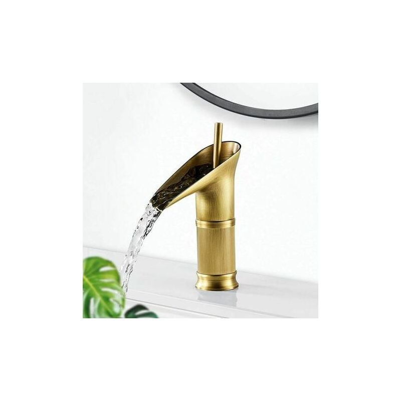 moon-Cascade bathroom faucet, antique bronze bathroom faucet, waterfall basin faucet with hot and cold waterfall, elegant brass basin faucet