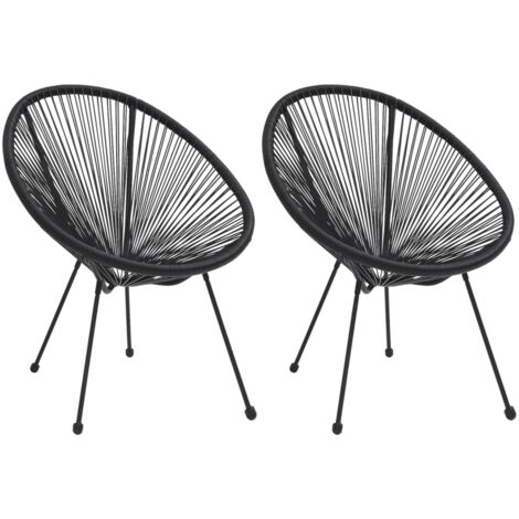 Moon Chair  Set of 2  Black  Round PVC Rattan  Garden Chair  Round vidaXL