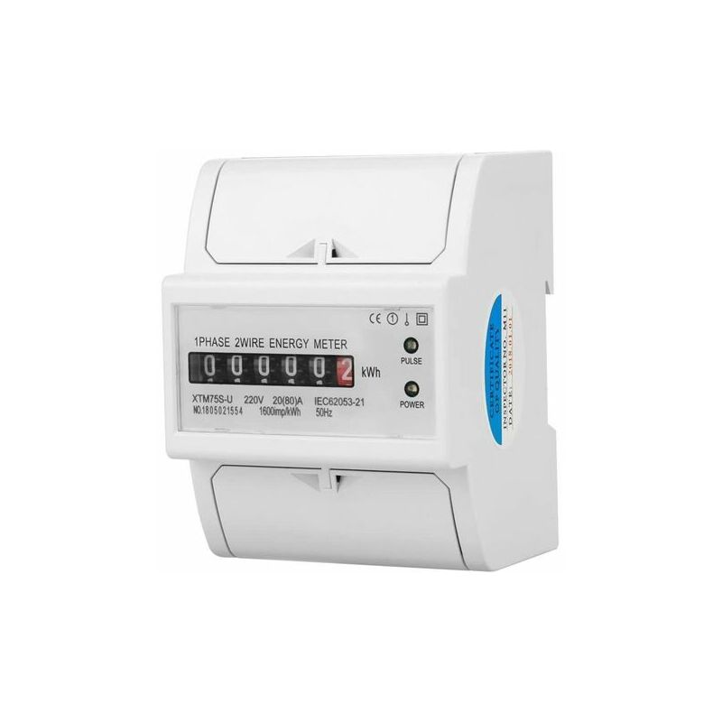 Moon-DIN Rail Electricity Meter - 220V Digital KWh Meter Single Phase 2 Wire 4P din Rail Electricity Meter - Electronic KWh Meter(20(80)A)