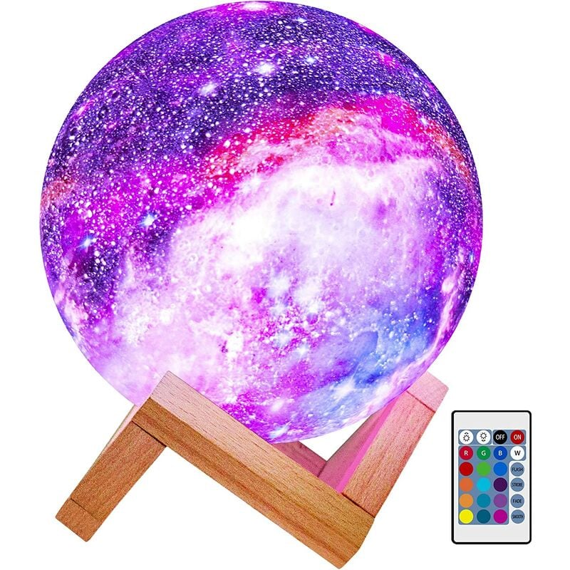 

Moon Lamp Kids Night Light, 3 pulgadas y 16 colores Star Moon Light con soporte de madera, control remoto y control táctil, funciona con pilas