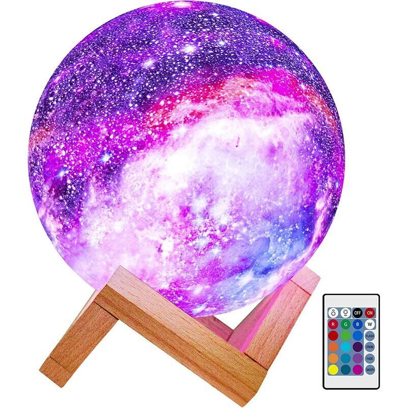 Moon Lamp Kids Night Light Lampe Galaxy 5,9 pouces 16 couleurs LED 3D Star Moon Light avec support en bois, télécommande tactile USB cadeau