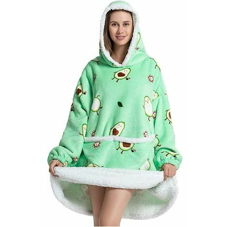 MOON Large Cosy Sweet Avocat Plaids à Manche Sweat pour Femme,Fille Douce Et Chaude Couverture Capuche Fluffy Flanelle(90 cm)