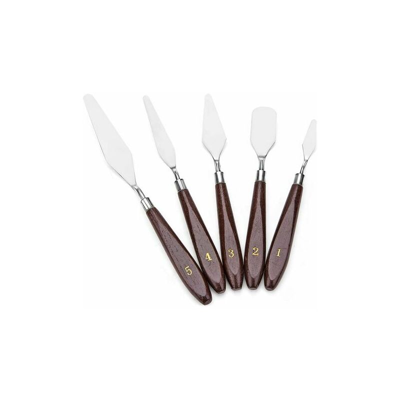 Moon-Palette 5-Piece Stainless Steel Oil Painting Spatula Knife, Wooden Handle