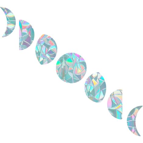 Moon Phase Fenêtre S'Accroche Anti-Collision Statique Arc-en-Ciel Verre Autocollants Fenêtre Alerte Autocollants Sun Catcher Décorations Non Adhésif Prismatique Vinyle (7 PCS)
