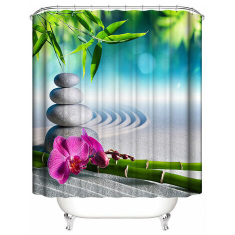 MOON Rideau de Douche de Zen 180200 cm, Rideau de douche Ardoise Rideau de Douche en Polyester imperméable avec 12 Crochets pour la décoration de Nol, Rideau de salle de bains