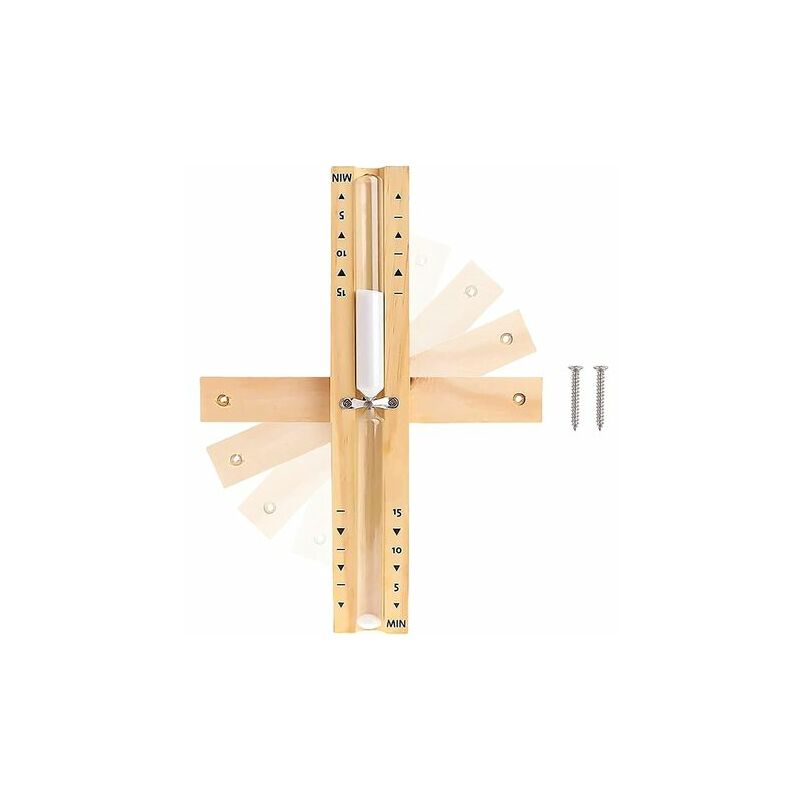 Moon-Sauna Hourglass(15 Minutes) with Rotating Timer, Wooden Hourglass Timer with Screws for Kids Cooking Games Classroom Brushing Home Office - White