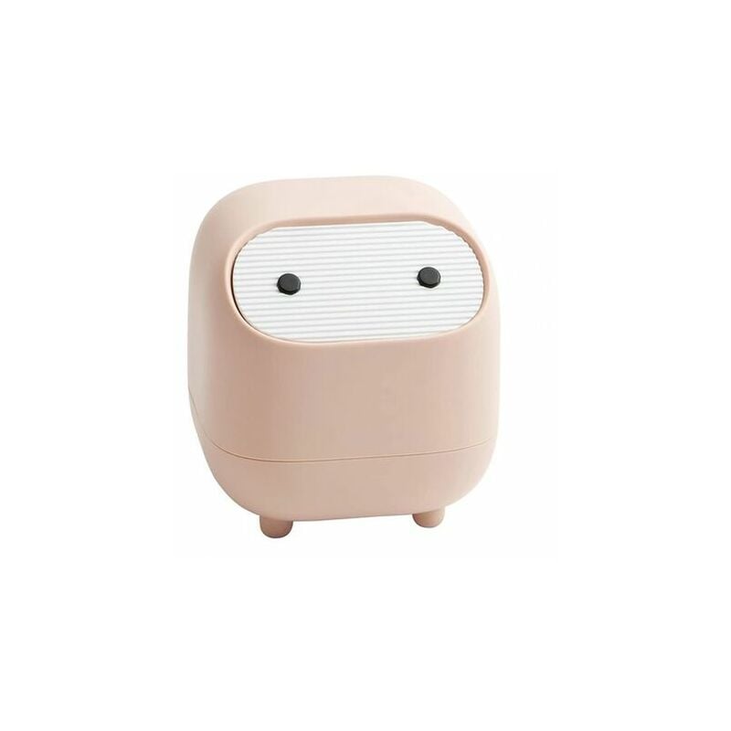 Moon-Small Trash Can, Cute Ninja Office Trash Can with Lid, Bedroom Trash Can with 1 Roll Waste Bag, Trash Can for Home, Bedroom, Office (Pink)