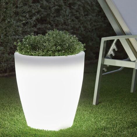 MOOVERE VIOLETA 40 Jardinière ronde moderne d'intérieur et d'extérieur avec lumière pour plantes et fleurs très résistante. Chargement solaire et batterie rechargeable. Lumière RGB et Fabriqué en Polyéthylène