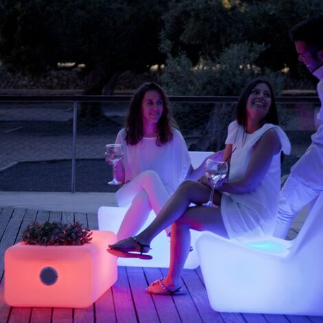 MOOVERE - Table basse lumineuse rectangulaire play haut-parleur avec bluetooth batterie rechargeable led rgb avec télécommande 45x59x30cm