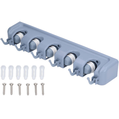 Mop Broom Holder Multifunctional Space Saving Broom Wall Mounted Rack for Kitchen Bathroom Garden Garage B