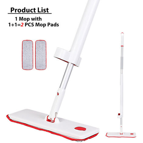 Mopa con pulverizador para limpieza de suelos, fregona en seco y húmedo con 2 almohadillas de microfibra lavables para cocina, baldosas de cerámica laminadas de madera dura,white and red,CHINA